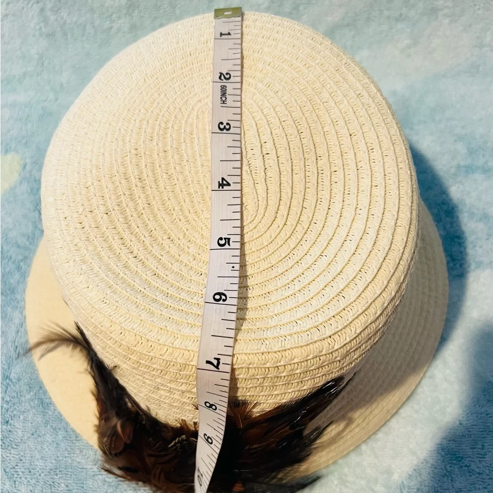 Antonio Melani Straw Hat, Feathers, Brown ribbon band. - Picture 4 of 9